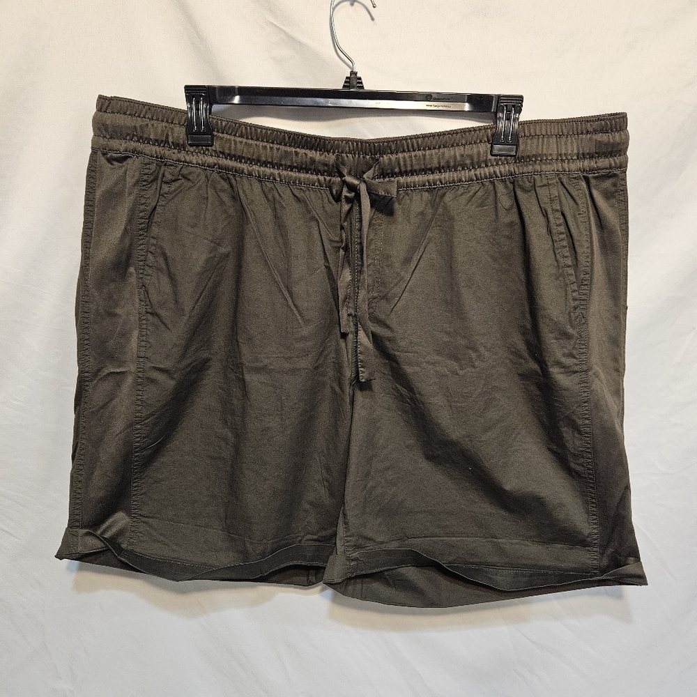 NWT Lane Bryant Brown Green Elastic Waist Cotton Bermuda Shorts Pockets Sz 22/24